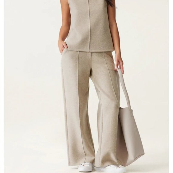 OGL FuzzLuxe High Waisted Straight Leg Pull On Pant Sz Medium Beige Stretchy Sof - Picture 6 of 15